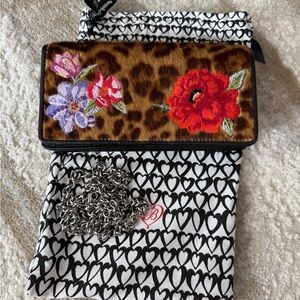 Brighton Uptown Spots Rockmore Wallet Leopard Print Floral Embroidered Clutch